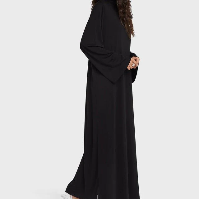 Elegant Half-Turtleneck Pullover Maxi Dress | Loose Fit Solid Color Dress with Hidden Pockets(MA313) - Image 5
