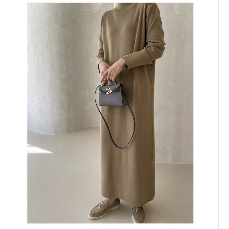 Elegant Knit Shawl & Half-Turtleneck Maxi Dress Set | Two-Piece Modest Outfit(MS117) - Image 13