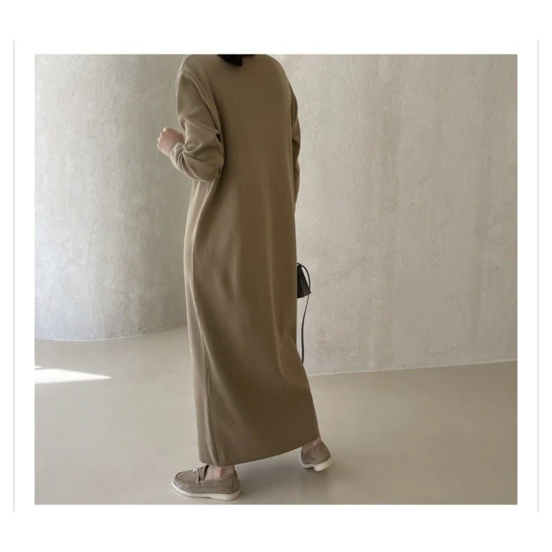 Elegant Knit Shawl & Half-Turtleneck Maxi Dress Set | Two-Piece Modest Outfit(MS117) - Image 14