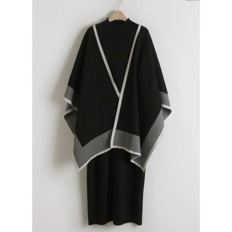Elegant Knit Shawl & Half-Turtleneck Maxi Dress Set | Two-Piece Modest Outfit(MS117) - Image 16