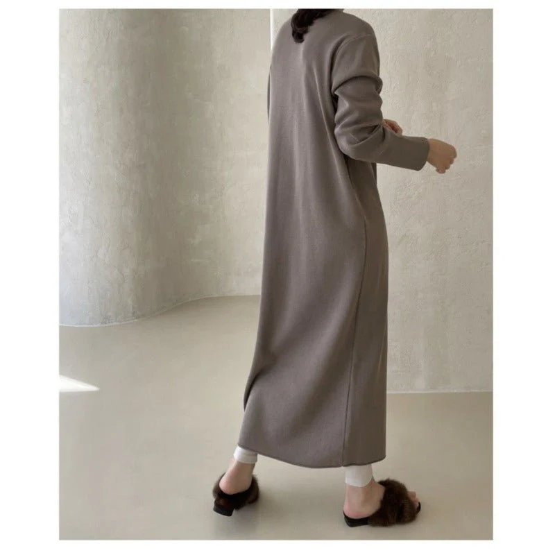 Elegant Knit Shawl & Half-Turtleneck Maxi Dress Set | Two-Piece Modest Outfit(MS117) - Image 4