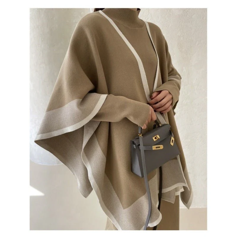 Elegant Knit Shawl & Half-Turtleneck Maxi Dress Set | Two-Piece Modest Outfit(MS117) - Image 8