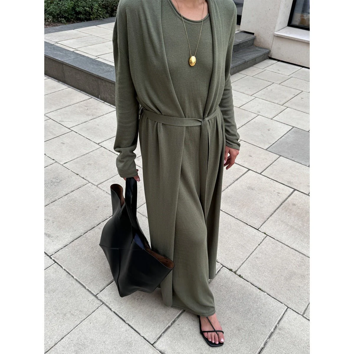 Elegant Knitted Two-Piece Set - Long Sleeve Cardigan & Suspenders Dress Women Outfit(MS108) - Image 11
