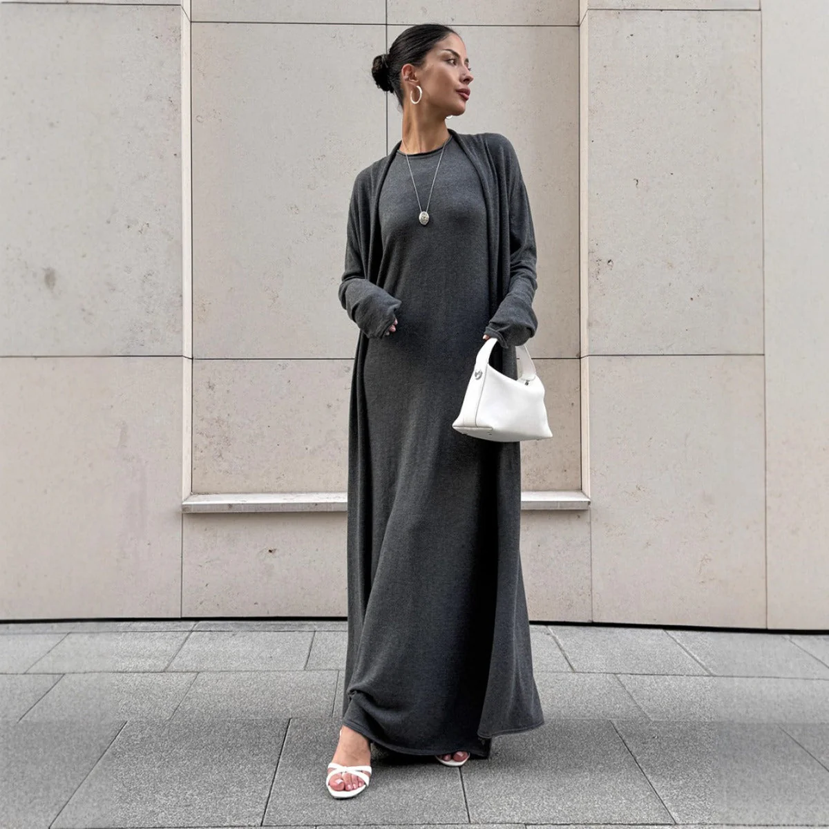 Elegant Knitted Two-Piece Set - Long Sleeve Cardigan & Suspenders Dress Women Outfit(MS108) - Image 12