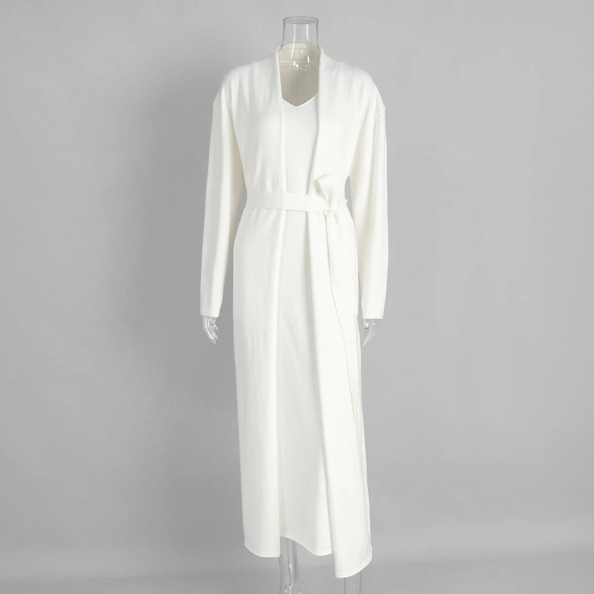 Elegant Knitted Two-Piece Set - Long Sleeve Cardigan & Suspenders Dress Women Outfit(MS108) - Image 18