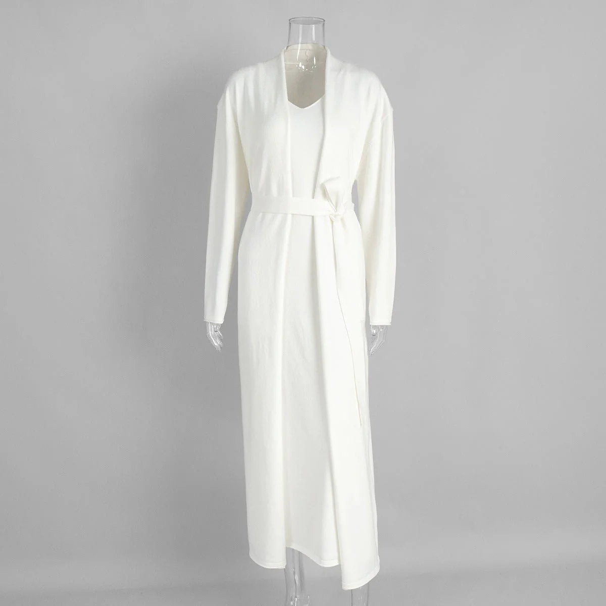 Elegant Knitted Two-Piece Set - Long Sleeve Cardigan & Suspenders Dress Women Outfit(MS108) - Image 27