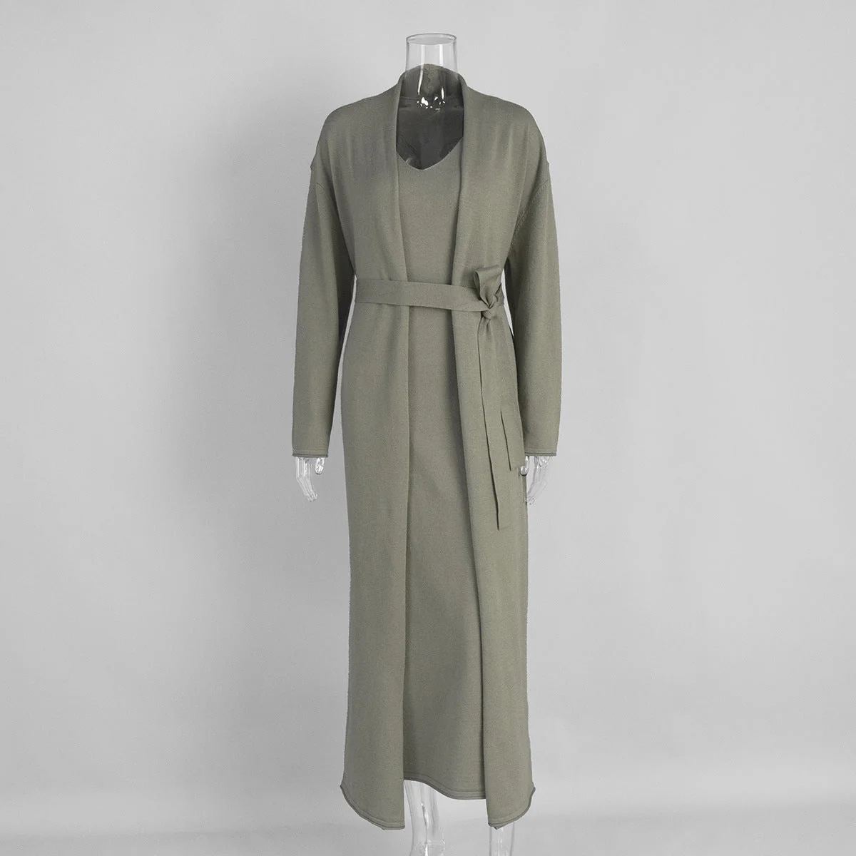 Elegant Knitted Two-Piece Set - Long Sleeve Cardigan & Suspenders Dress Women Outfit(MS108) - Image 29