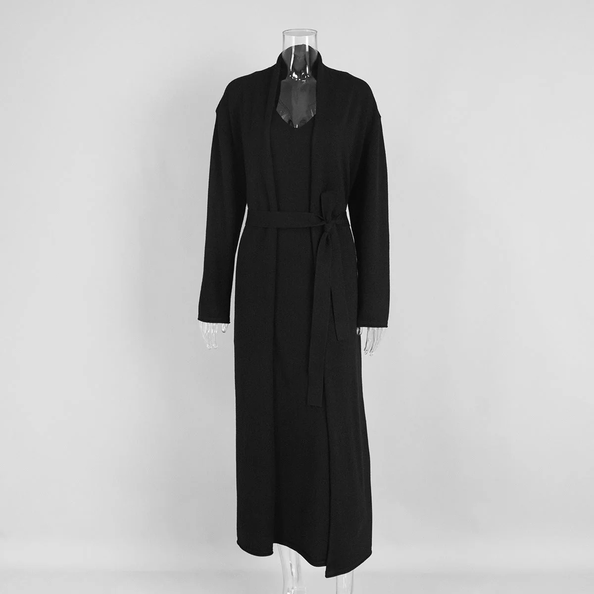 Elegant Knitted Two-Piece Set - Long Sleeve Cardigan & Suspenders Dress Women Outfit(MS108) - Image 30