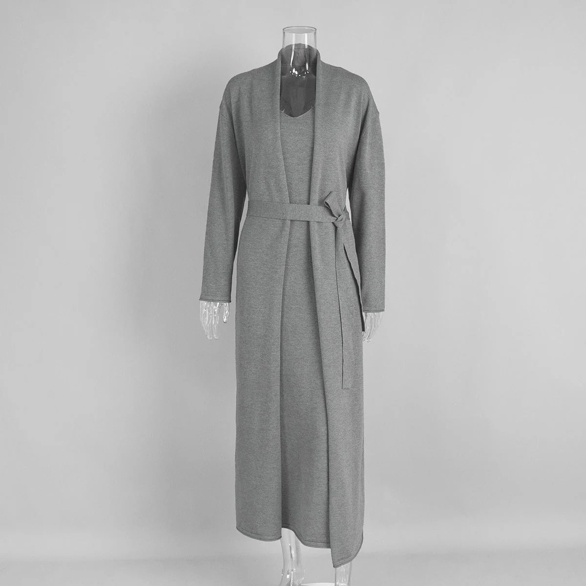 Elegant Knitted Two-Piece Set - Long Sleeve Cardigan & Suspenders Dress Women Outfit(MS108) - Image 31