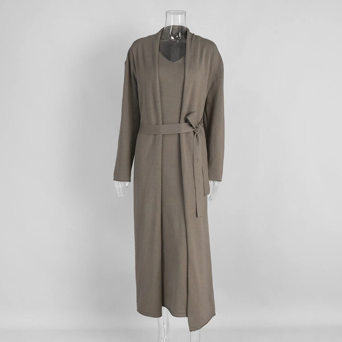 Elegant Knitted Two-Piece Set - Long Sleeve Cardigan & Suspenders Dress Women Outfit(MS108) - Image 32
