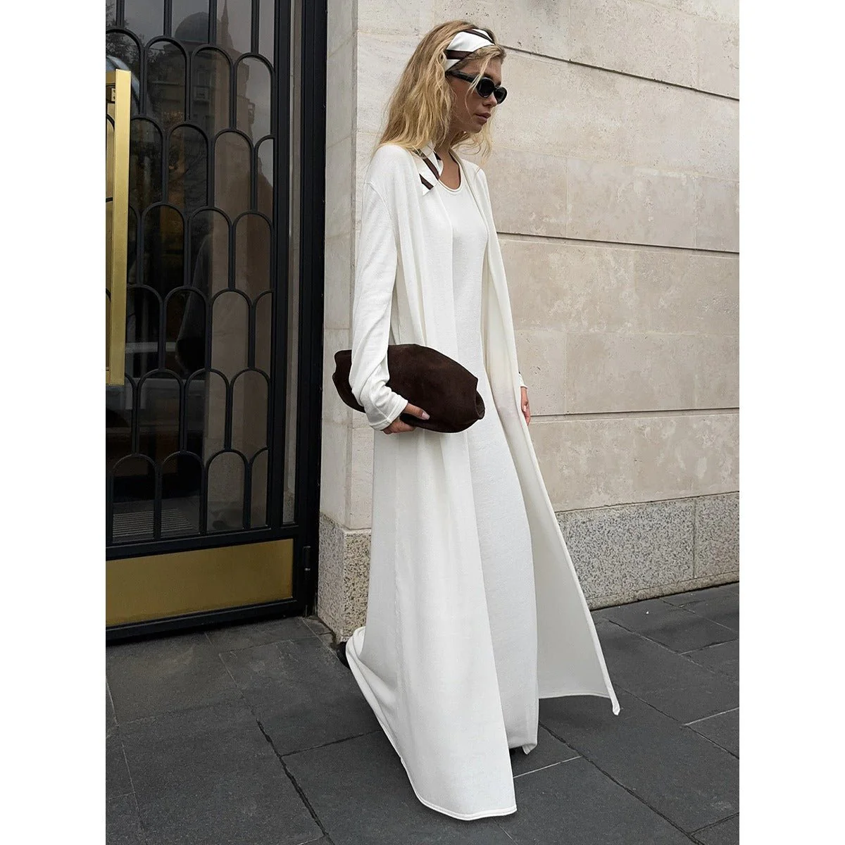 Elegant Knitted Two-Piece Set - Long Sleeve Cardigan & Suspenders Dress Women Outfit(MS108) - Image 4