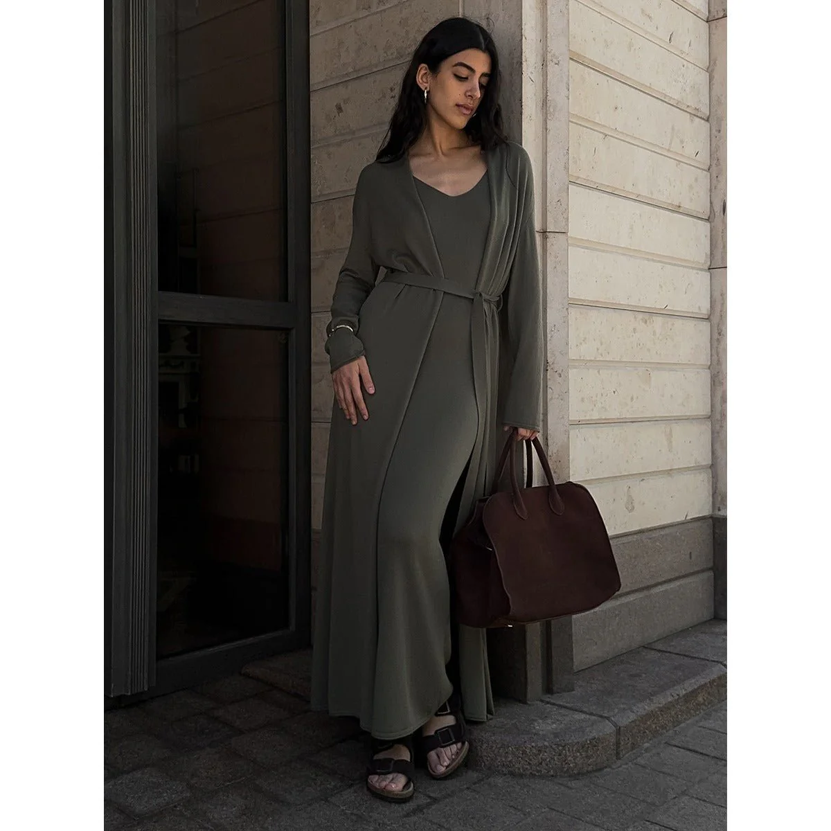 Elegant Knitted Two-Piece Set - Long Sleeve Cardigan & Suspenders Dress Women Outfit(MS108) - Image 8