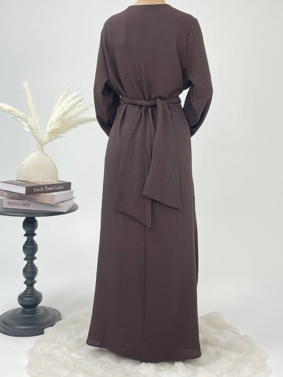 Elegant Lace-Up Ice Crape Abaya Evening Gown(MA160) - Image 10