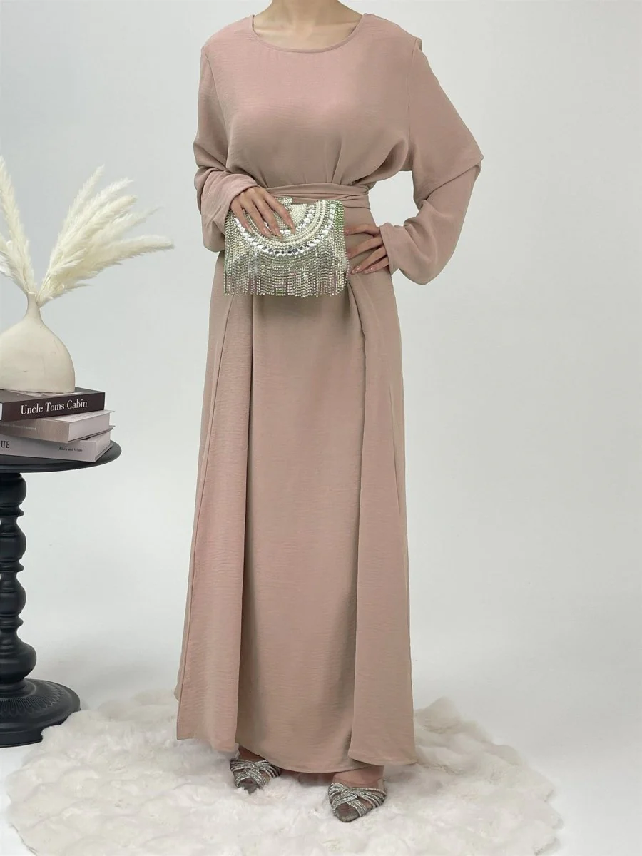 Elegant Lace-Up Ice Crape Abaya Evening Gown(MA160) - Image 11