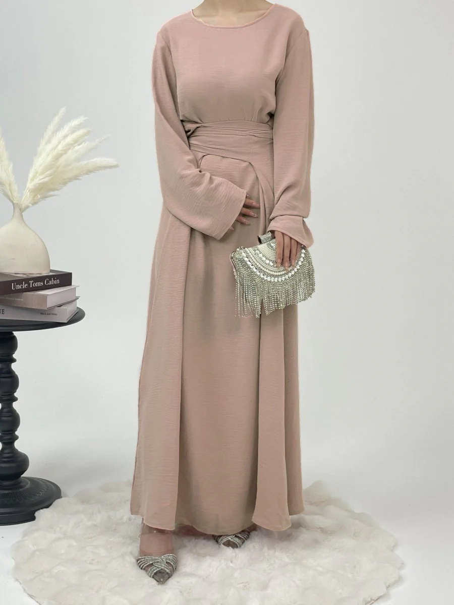 Elegant Lace-Up Ice Crape Abaya Evening Gown(MA160) - Image 12