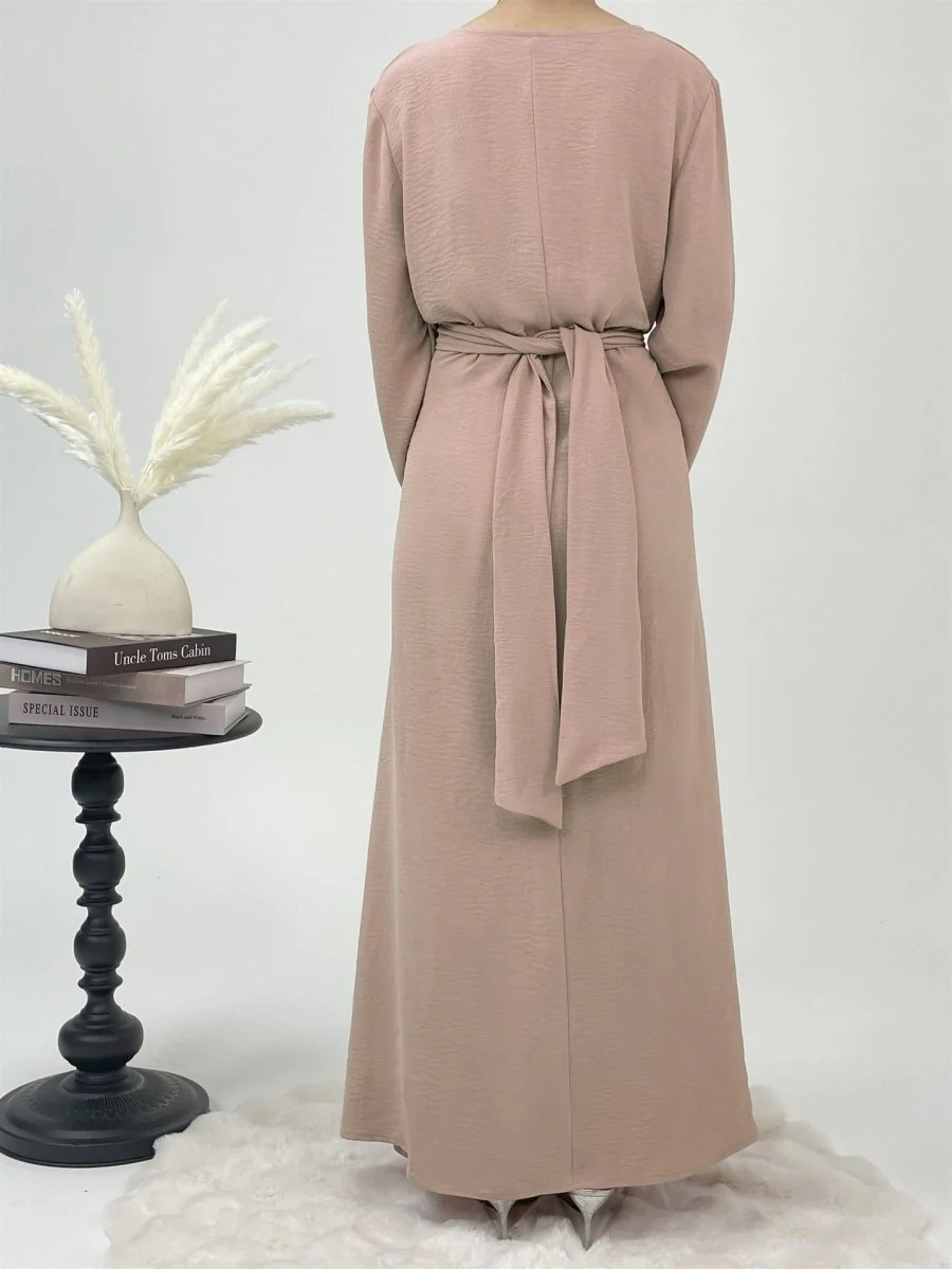 Elegant Lace-Up Ice Crape Abaya Evening Gown(MA160) - Image 13