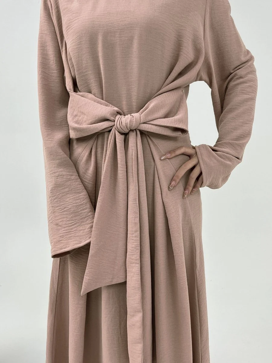 Elegant Lace-Up Ice Crape Abaya Evening Gown(MA160) - Image 14