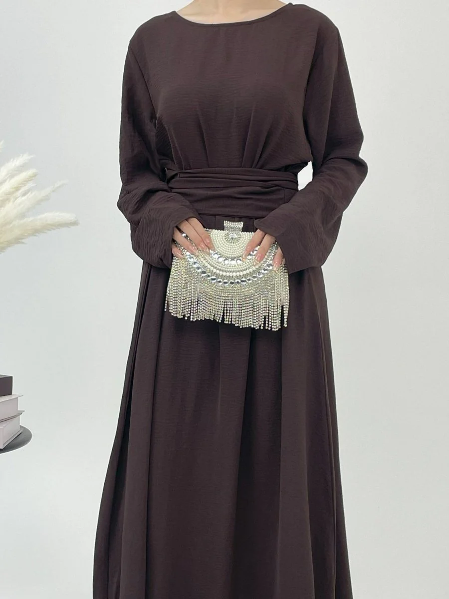 Elegant Lace-Up Ice Crape Abaya Evening Gown(MA160) - Image 5