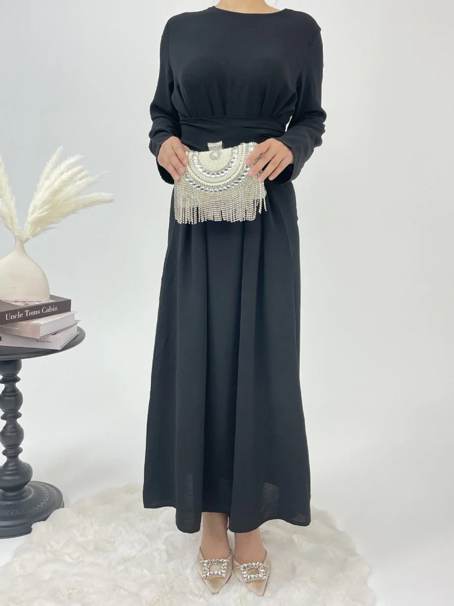 Elegant Lace-Up Ice Crape Abaya Evening Gown(MA160) - Image 7