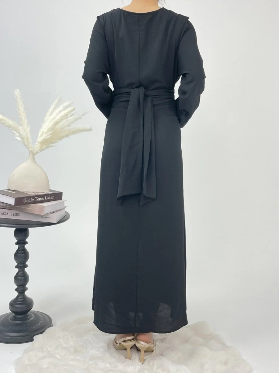 Elegant Lace-Up Ice Crape Abaya Evening Gown(MA160) - Image 8