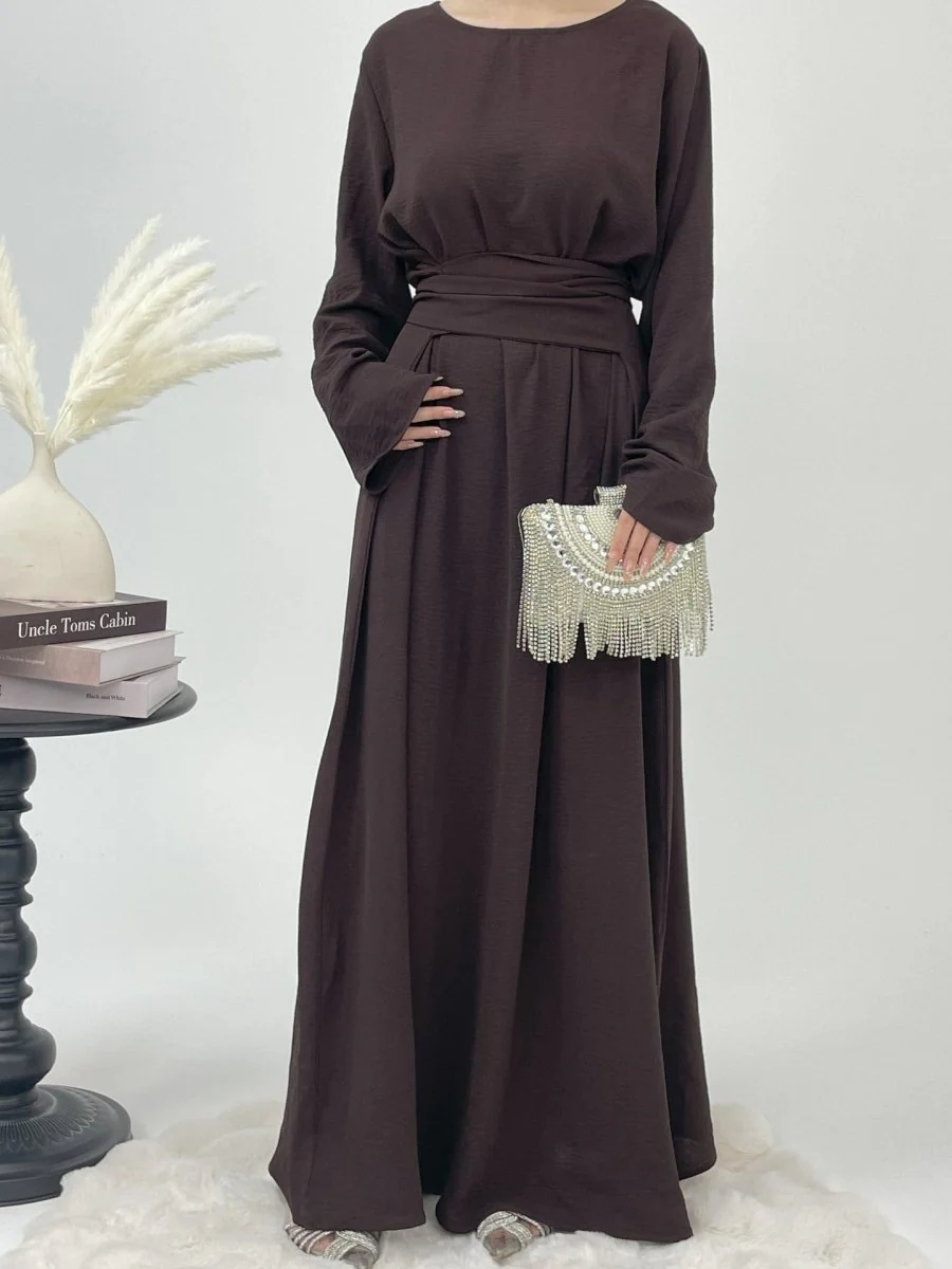 Elegant Lace-Up Ice Crape Abaya Evening Gown(MA160) - Image 9
