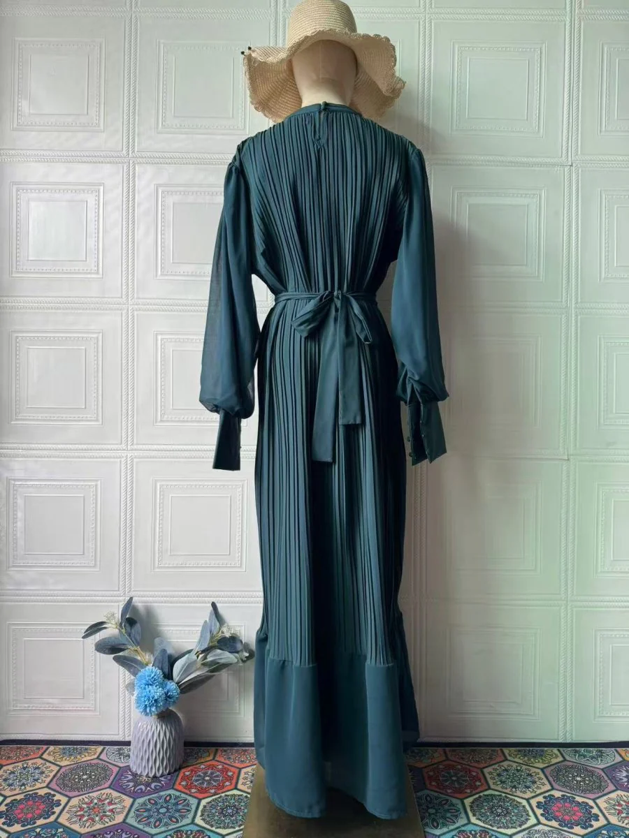 Elegant Lightweight Textured Long Skirt with Puff Sleeves Abaya Dress (MA201) - Image 11