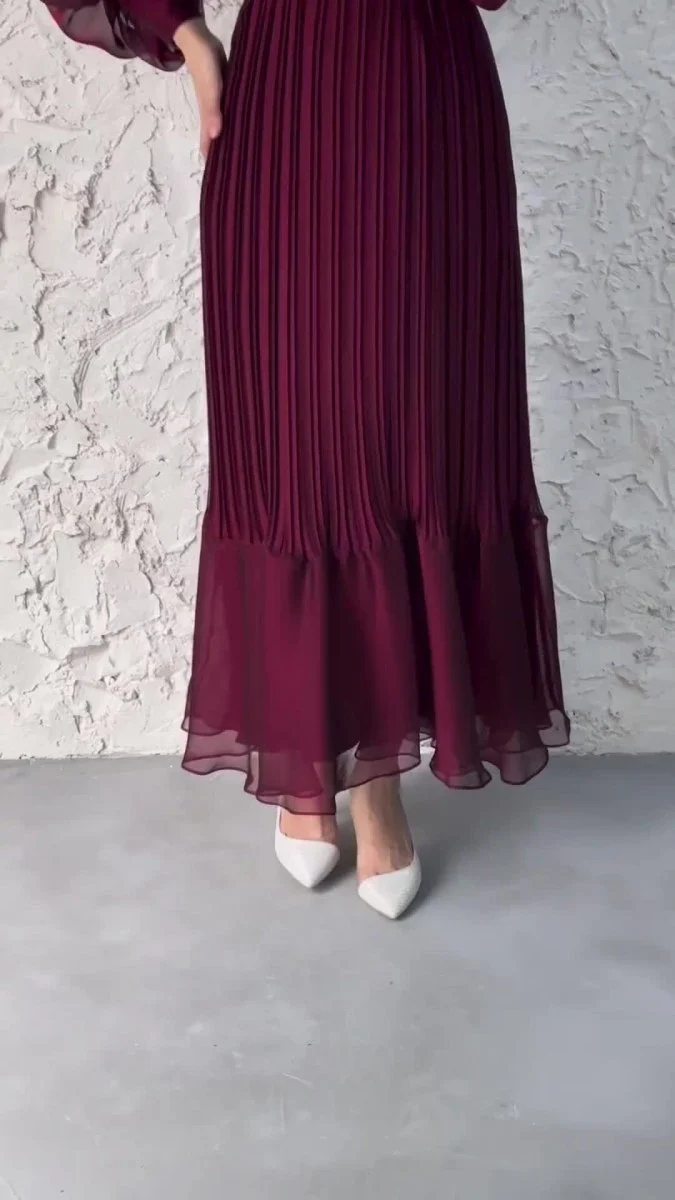 Elegant Lightweight Textured Long Skirt with Puff Sleeves Abaya Dress (MA201) - Image 14