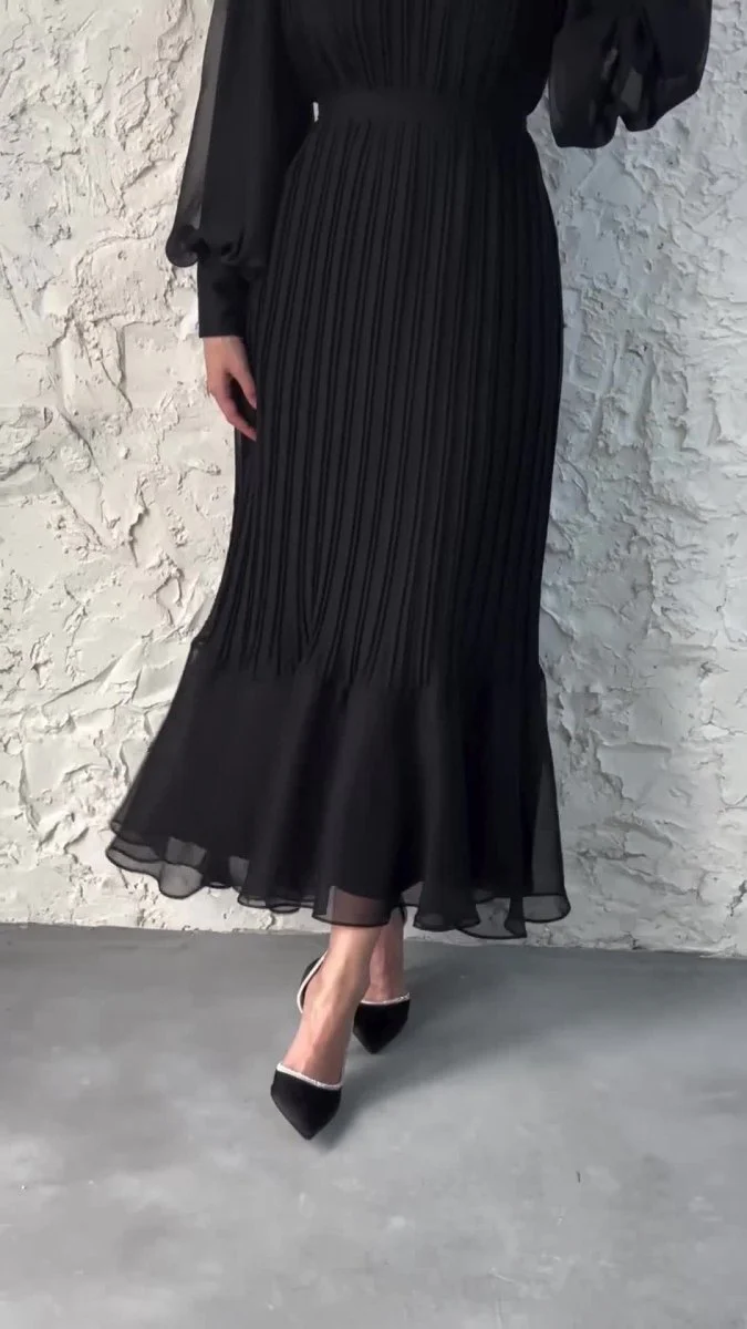Elegant Lightweight Textured Long Skirt with Puff Sleeves Abaya Dress (MA201) - Image 15