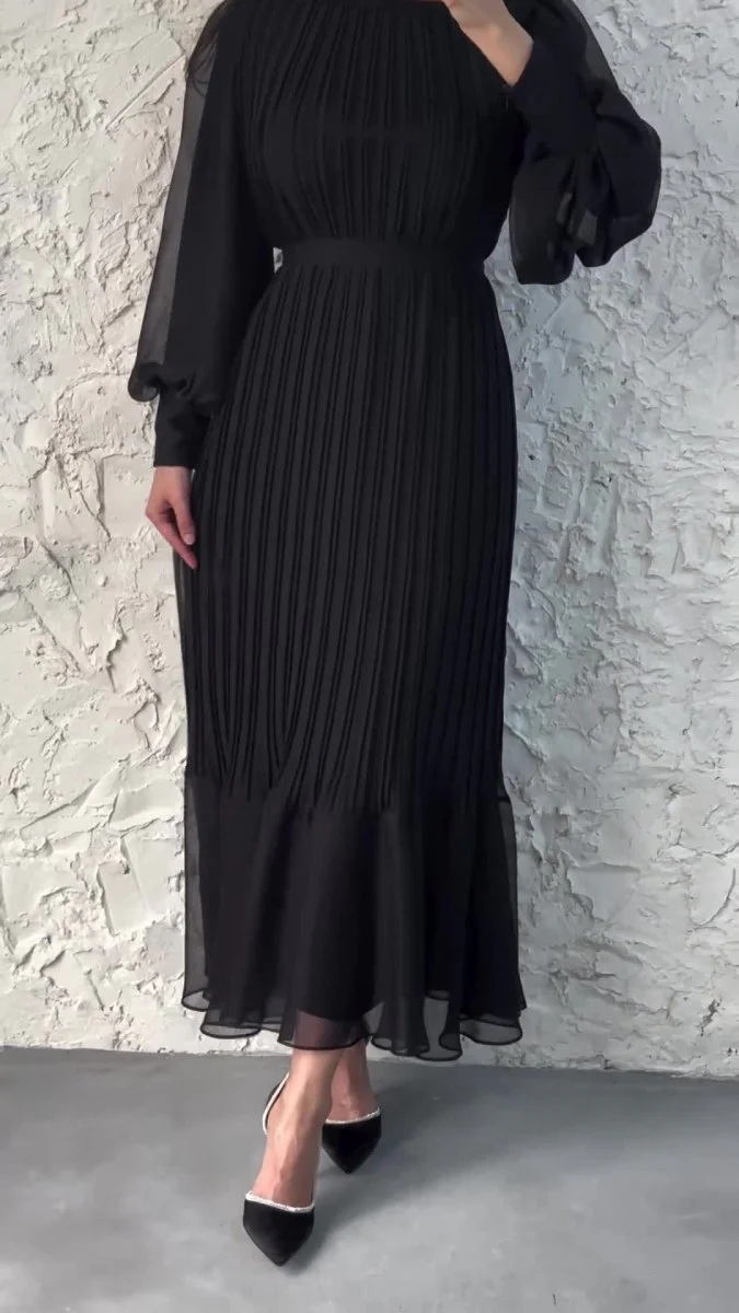 Elegant Lightweight Textured Long Skirt with Puff Sleeves Abaya Dress (MA201) - Image 16