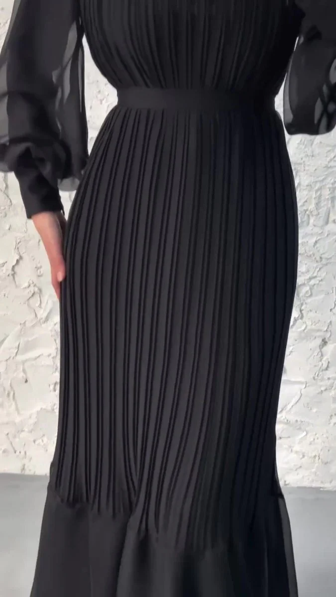 Elegant Lightweight Textured Long Skirt with Puff Sleeves Abaya Dress (MA201) - Image 17