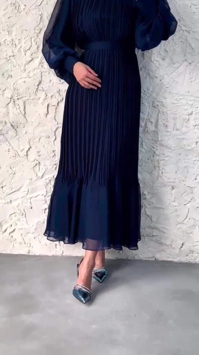 Elegant Lightweight Textured Long Skirt with Puff Sleeves Abaya Dress (MA201) - Image 18