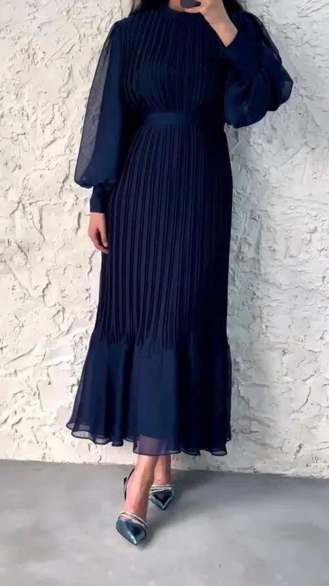 Elegant Lightweight Textured Long Skirt with Puff Sleeves Abaya Dress (MA201) - Image 19