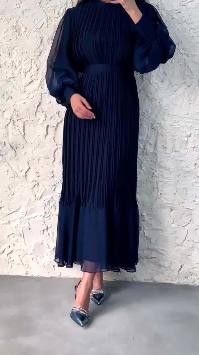 Elegant Lightweight Textured Long Skirt with Puff Sleeves Abaya Dress (MA201) - Image 20