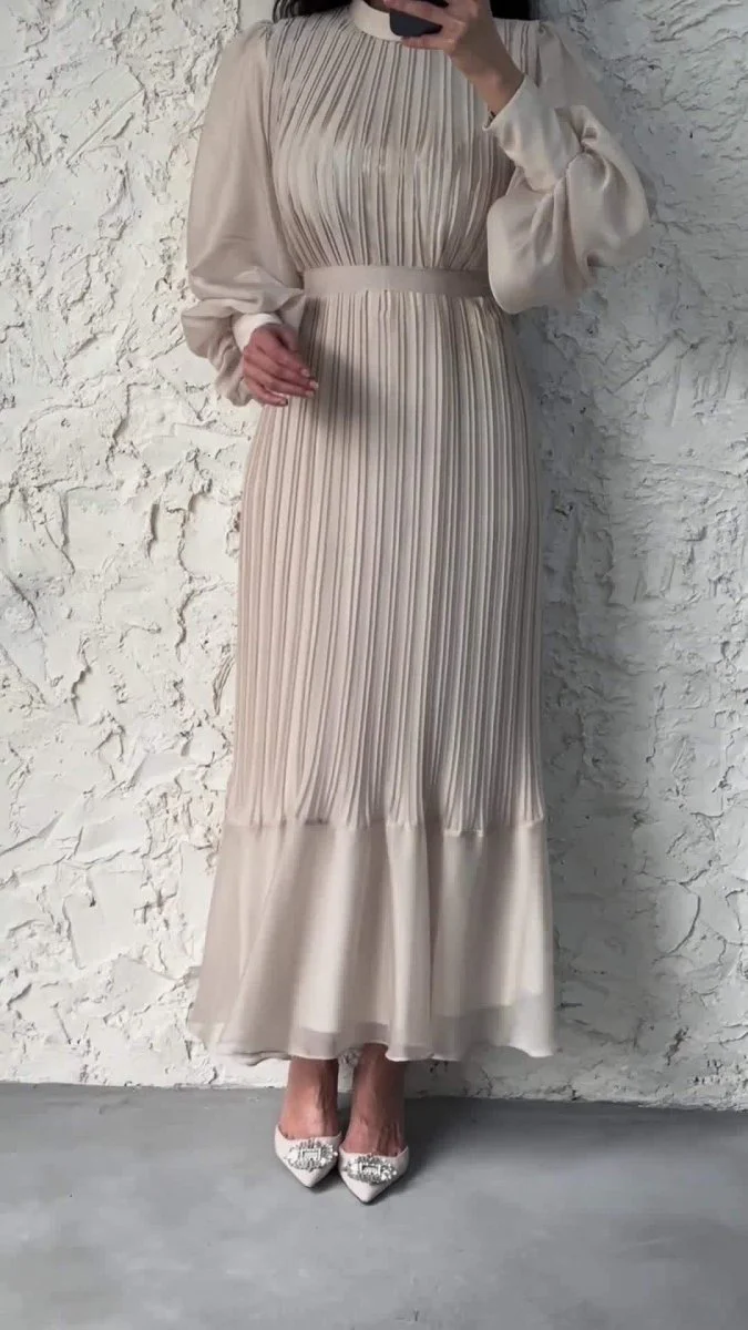 Elegant Lightweight Textured Long Skirt with Puff Sleeves Abaya Dress (MA201) - Image 21