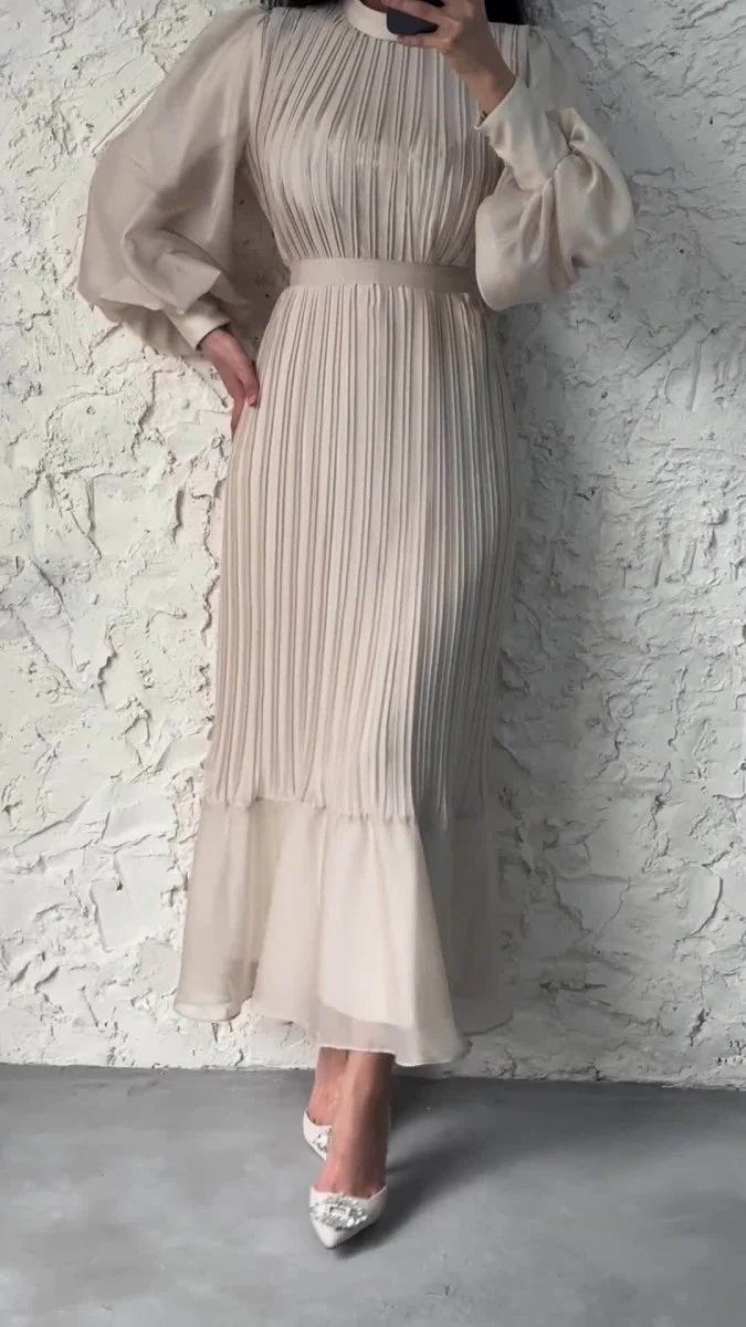 Elegant Lightweight Textured Long Skirt with Puff Sleeves Abaya Dress (MA201) - Image 22