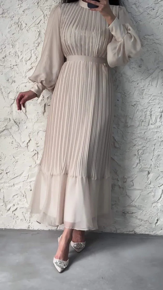 Elegant Lightweight Textured Long Skirt with Puff Sleeves Abaya Dress (MA201) - Image 23