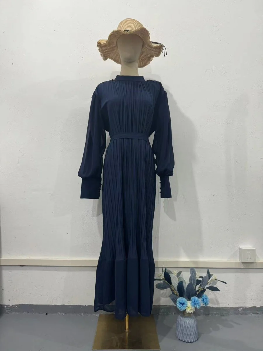 Elegant Lightweight Textured Long Skirt with Puff Sleeves Abaya Dress (MA201) - Image 7