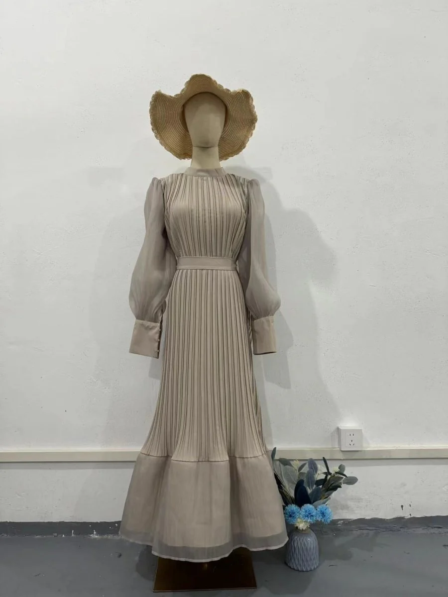 Elegant Lightweight Textured Long Skirt with Puff Sleeves Abaya Dress (MA201) - Image 8