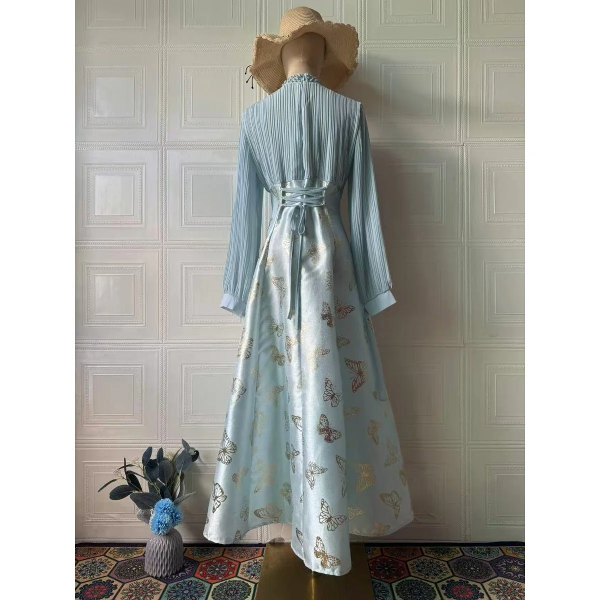 Elegant Long Sleeve Maxi Dress, Butterfly Patterned Abaya / Long Dress Gown (MA219) - Image 10