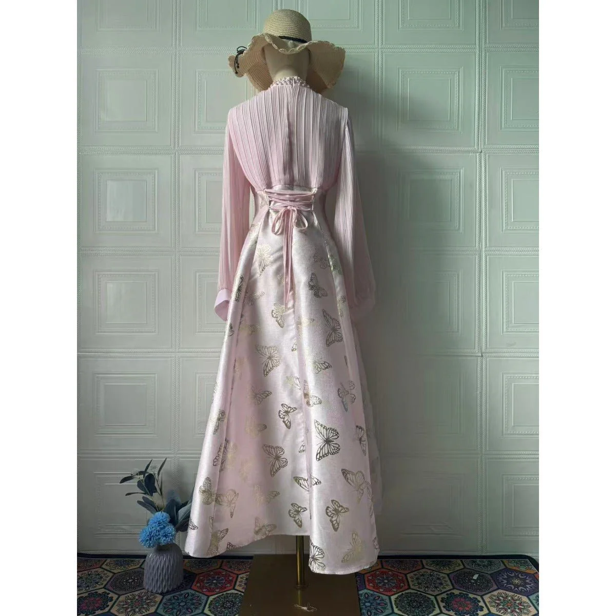 Elegant Long Sleeve Maxi Dress, Butterfly Patterned Abaya / Long Dress Gown (MA219) - Image 12
