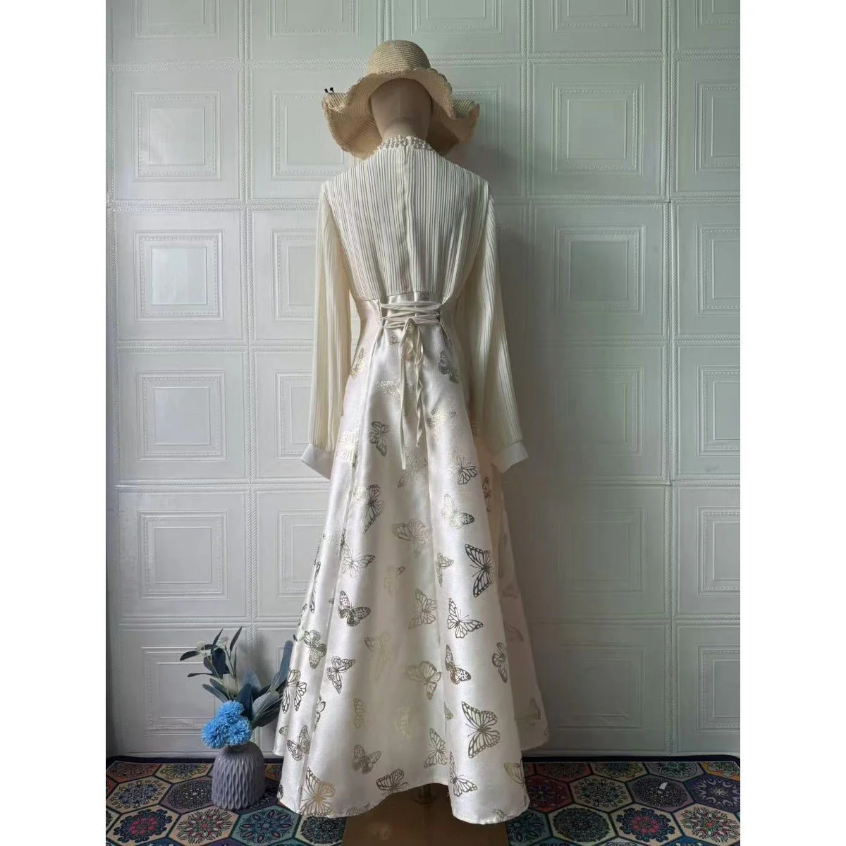 Elegant Long Sleeve Maxi Dress, Butterfly Patterned Abaya / Long Dress Gown (MA219) - Image 14