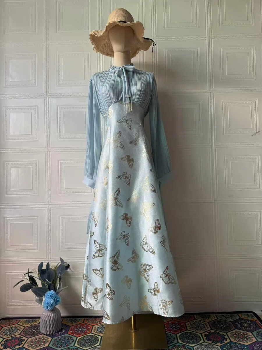 Elegant Long Sleeve Maxi Dress, Butterfly Patterned Abaya / Long Dress Gown (MA219) - Image 17