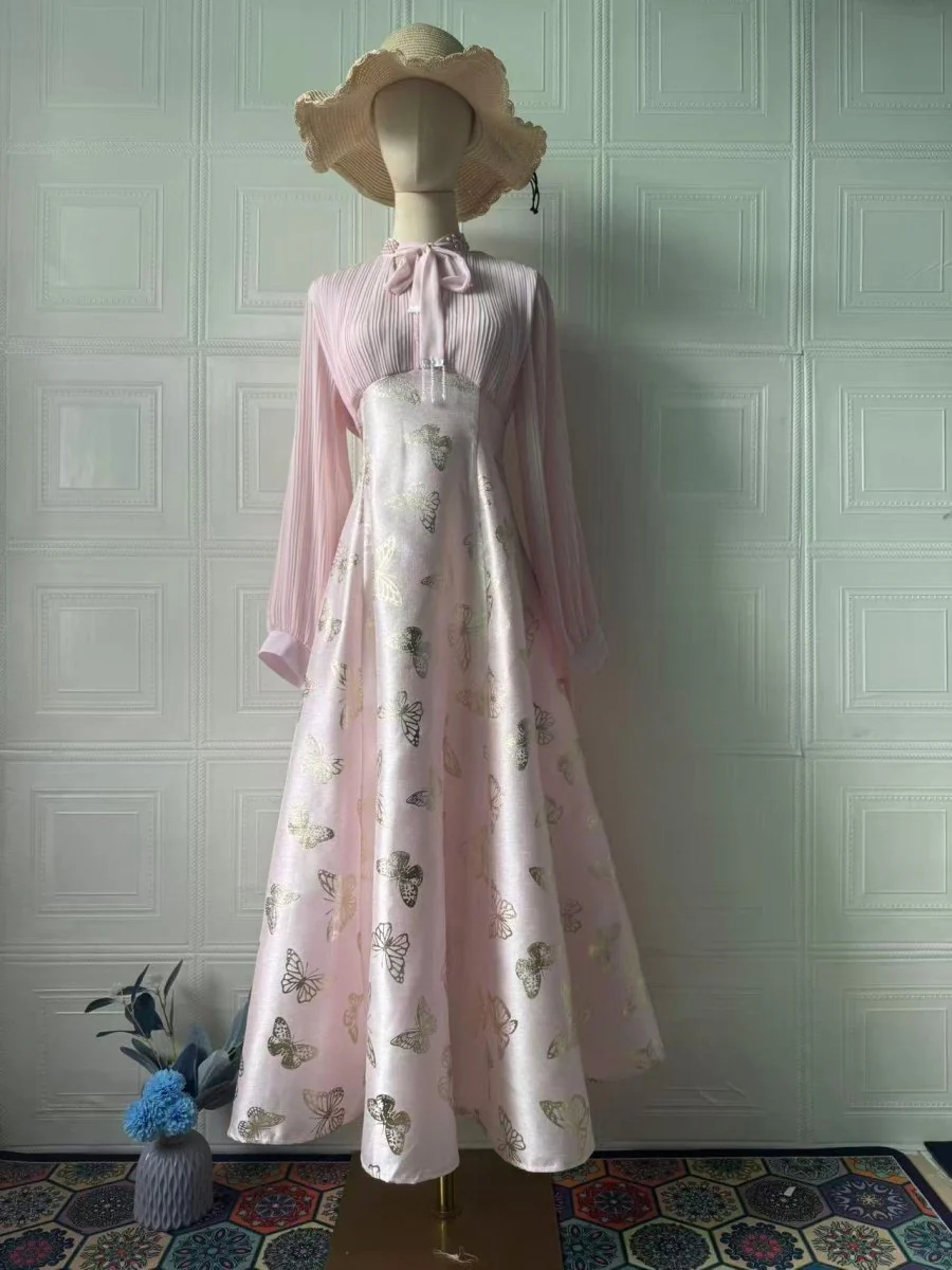 Elegant Long Sleeve Maxi Dress, Butterfly Patterned Abaya / Long Dress Gown (MA219) - Image 18
