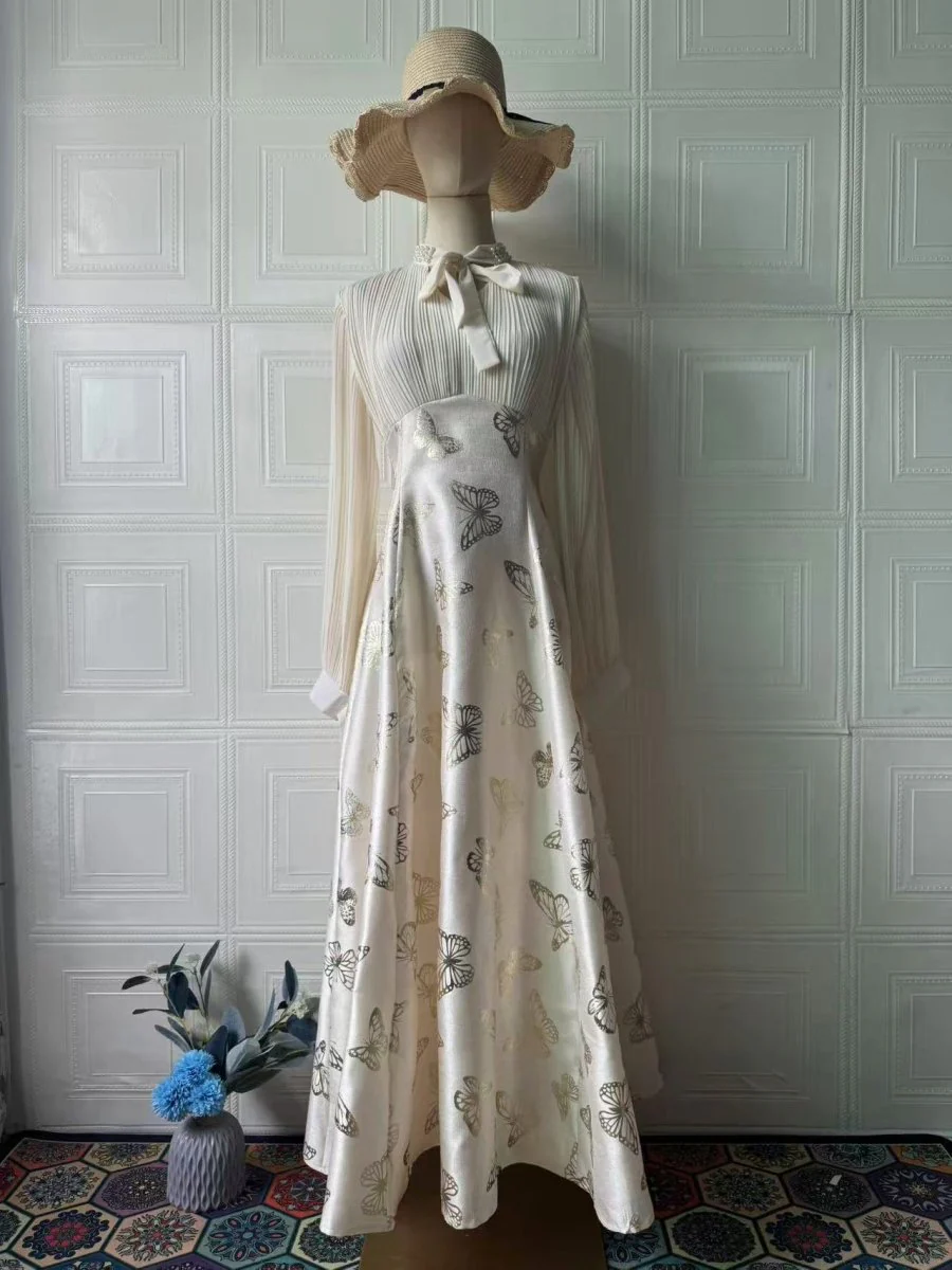 Elegant Long Sleeve Maxi Dress, Butterfly Patterned Abaya / Long Dress Gown (MA219) - Image 19