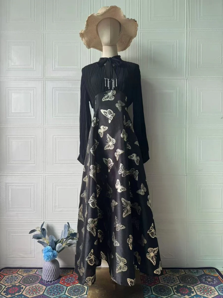 Elegant Long Sleeve Maxi Dress, Butterfly Patterned Abaya / Long Dress Gown (MA219) - Image 20