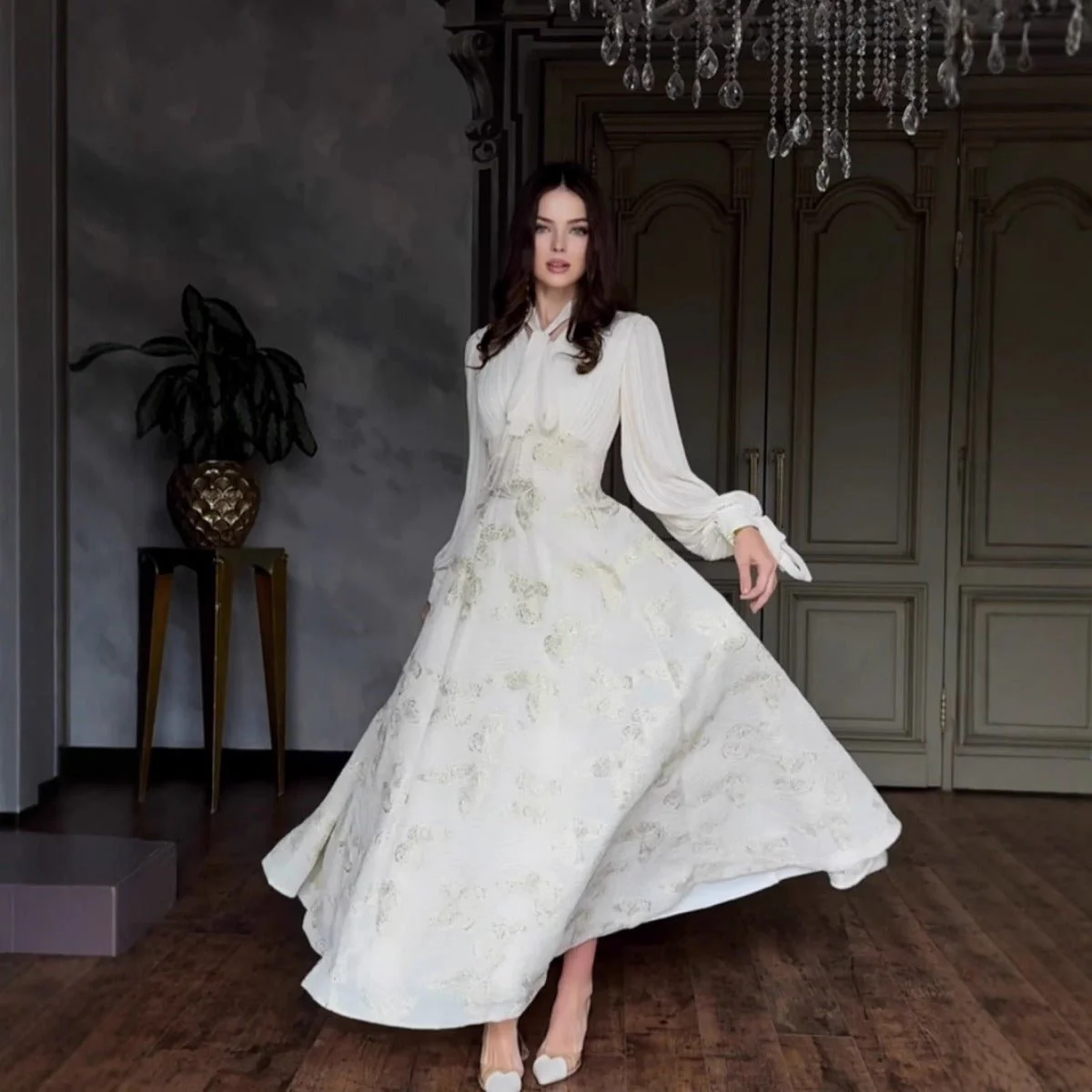 Elegant Long Sleeve Maxi Dress, Butterfly Patterned Abaya / Long Dress Gown (MA219) - Image 4