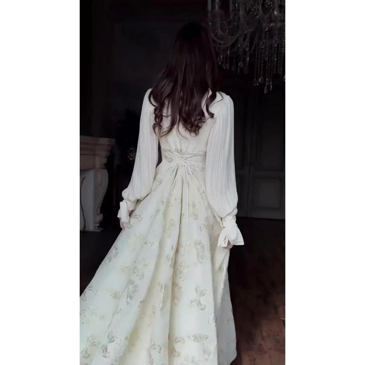 Elegant Long Sleeve Maxi Dress, Butterfly Patterned Abaya / Long Dress Gown (MA219) - Image 5