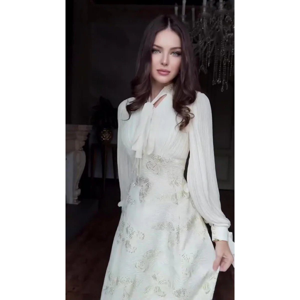Elegant Long Sleeve Maxi Dress, Butterfly Patterned Abaya / Long Dress Gown (MA219) - Image 6