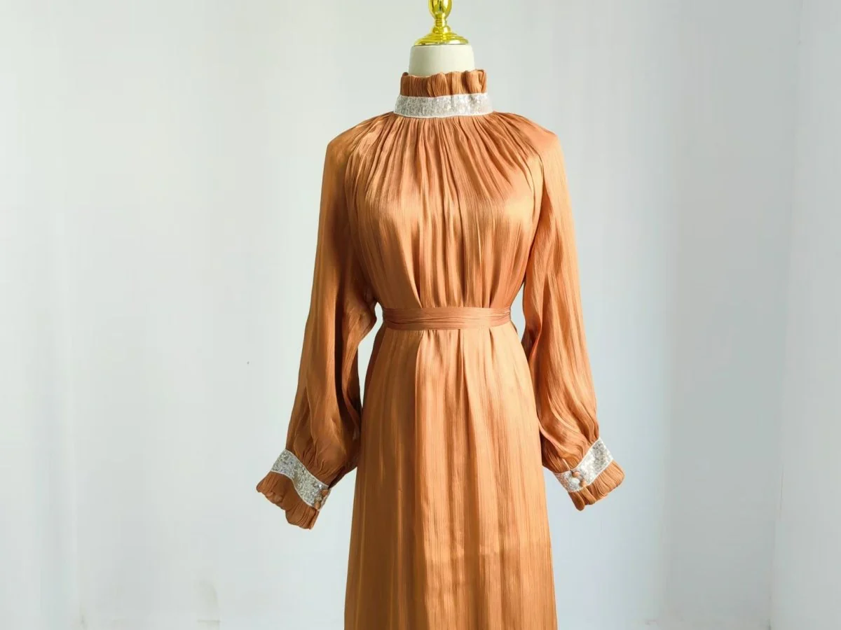 Elegant Modest Long Sleeve High-Neck Lace-Up Solid Color Dress Abaya (MA213) - Image 27