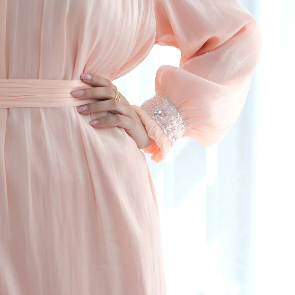 Elegant Modest Long Sleeve High-Neck Lace-Up Solid Color Dress Abaya (MA213) - Image 9